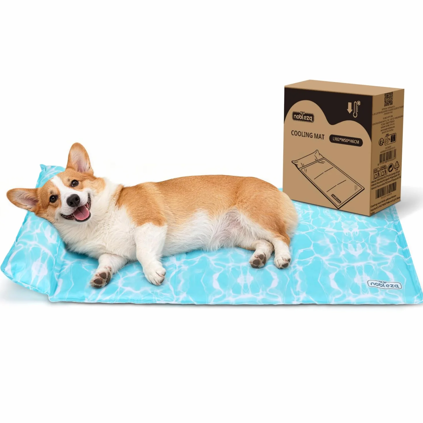 Nobleza Tappetino Refrigerante per Cane e Gatti, 102x50cm, Gel Non Tossico, Tela Oxford 300D, Cuscino Cervicale 6cm