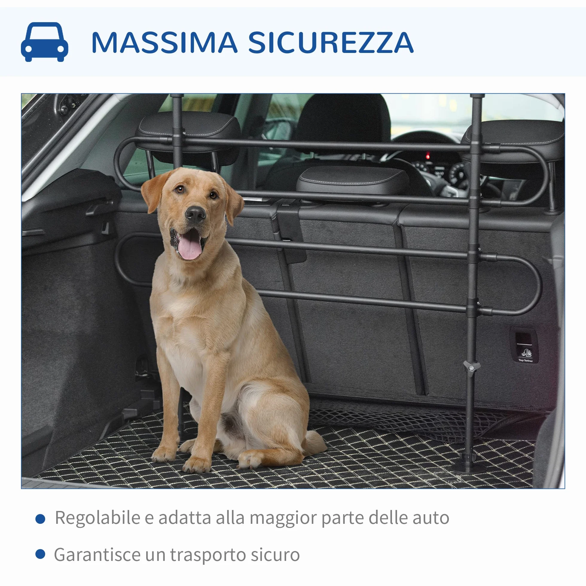 PawHut - Griglia di Protezione Regolabile per i Animali Domestici Adatto a Ogni Auto Nero