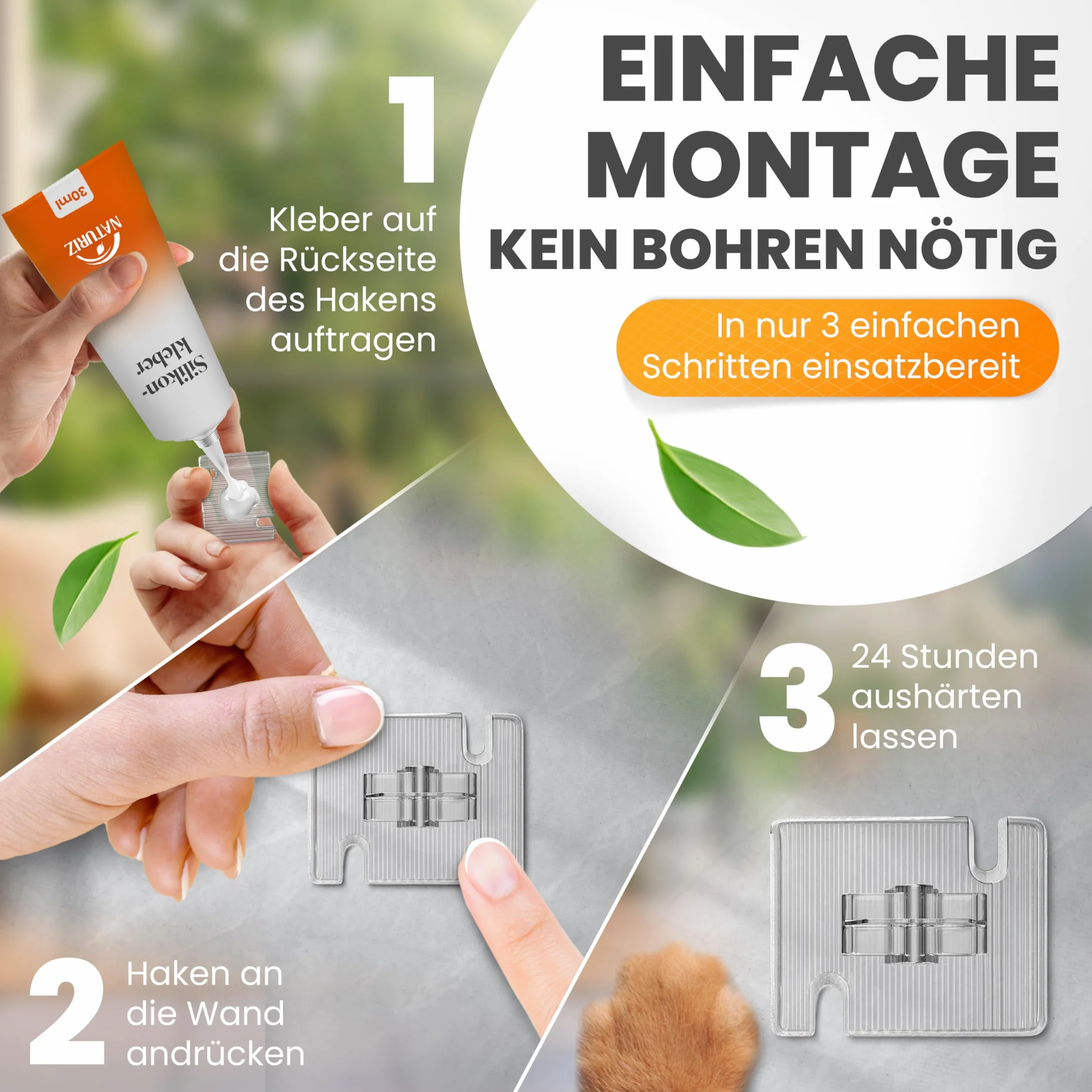 Naturiz® Ganci Adesivi da Esterno Resistenti alle intemperie - Set da 25/50/70 - per Fissare reti per Gatti Senza forare - con Colla siliconica (70 Ganci)