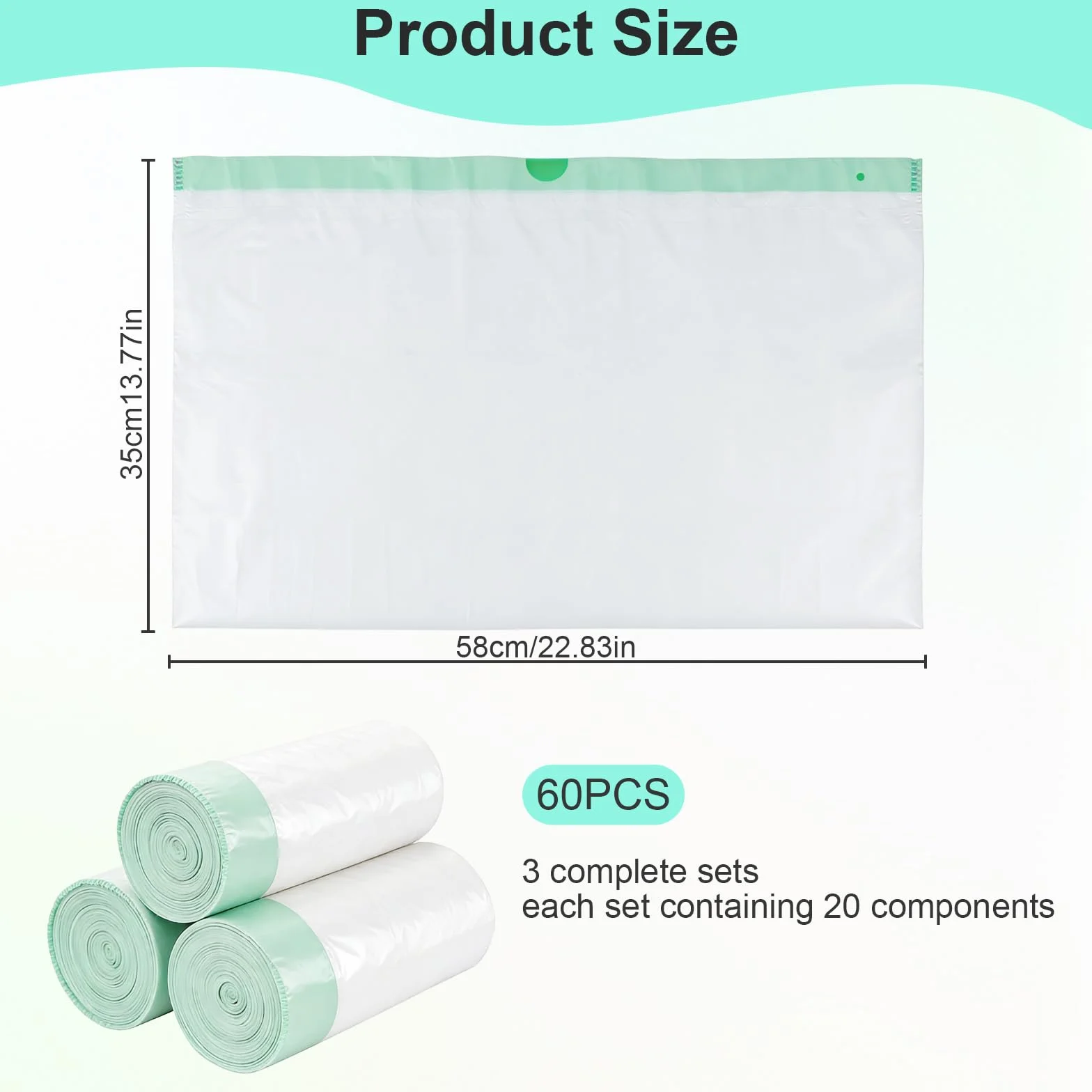 60 sacchetti per lettiera, sacchetti per toilette per gatti, per toilette elettrica autopulente, biodegradabili, impermeabili, resistenti allo strappo, 58x35 cm