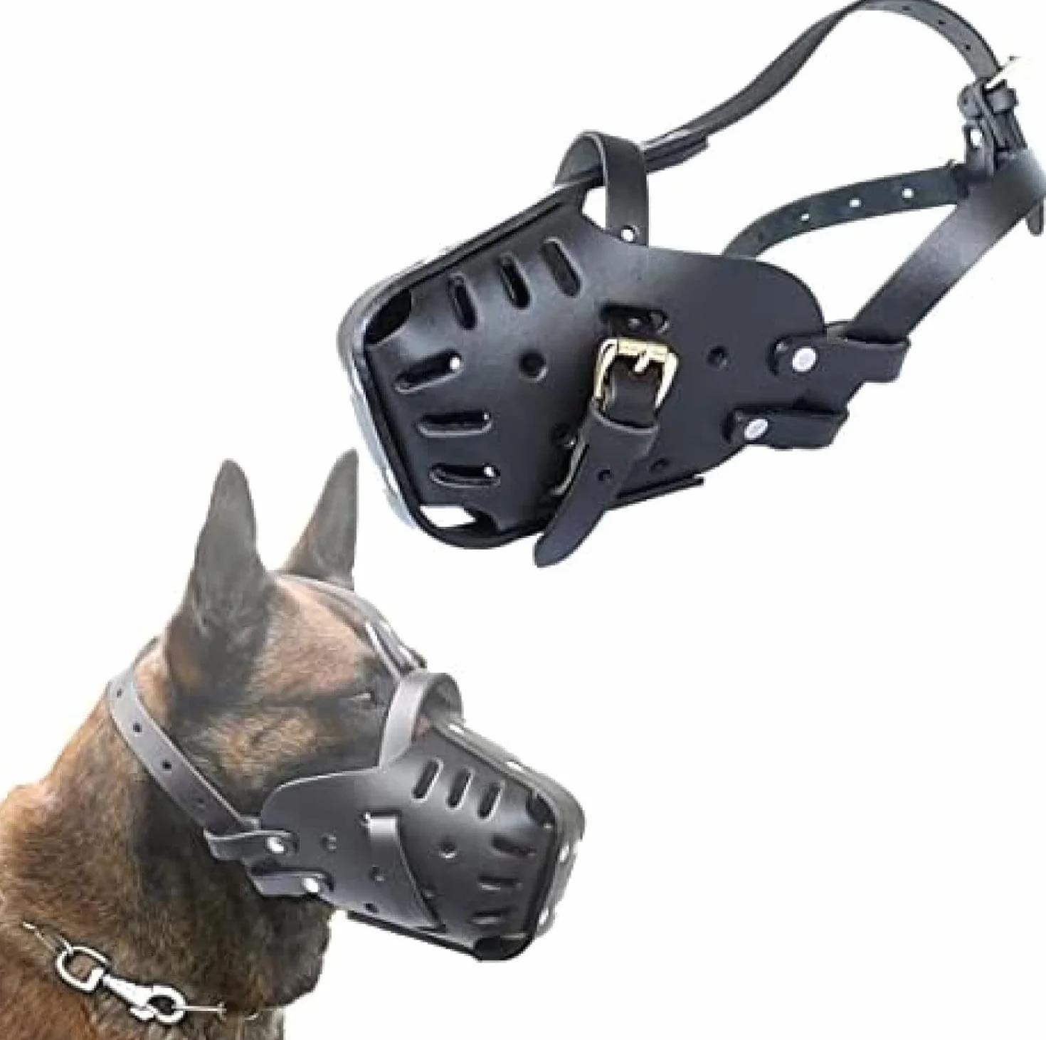 Museruola Per Cani Per Pastore Tedesco Malinois, Paradenti Per Cani In Pelle Per Mordere Masticare Toelettatura, Traspirante Regolabile Per Cani Di Taglia Media,Pleasant63