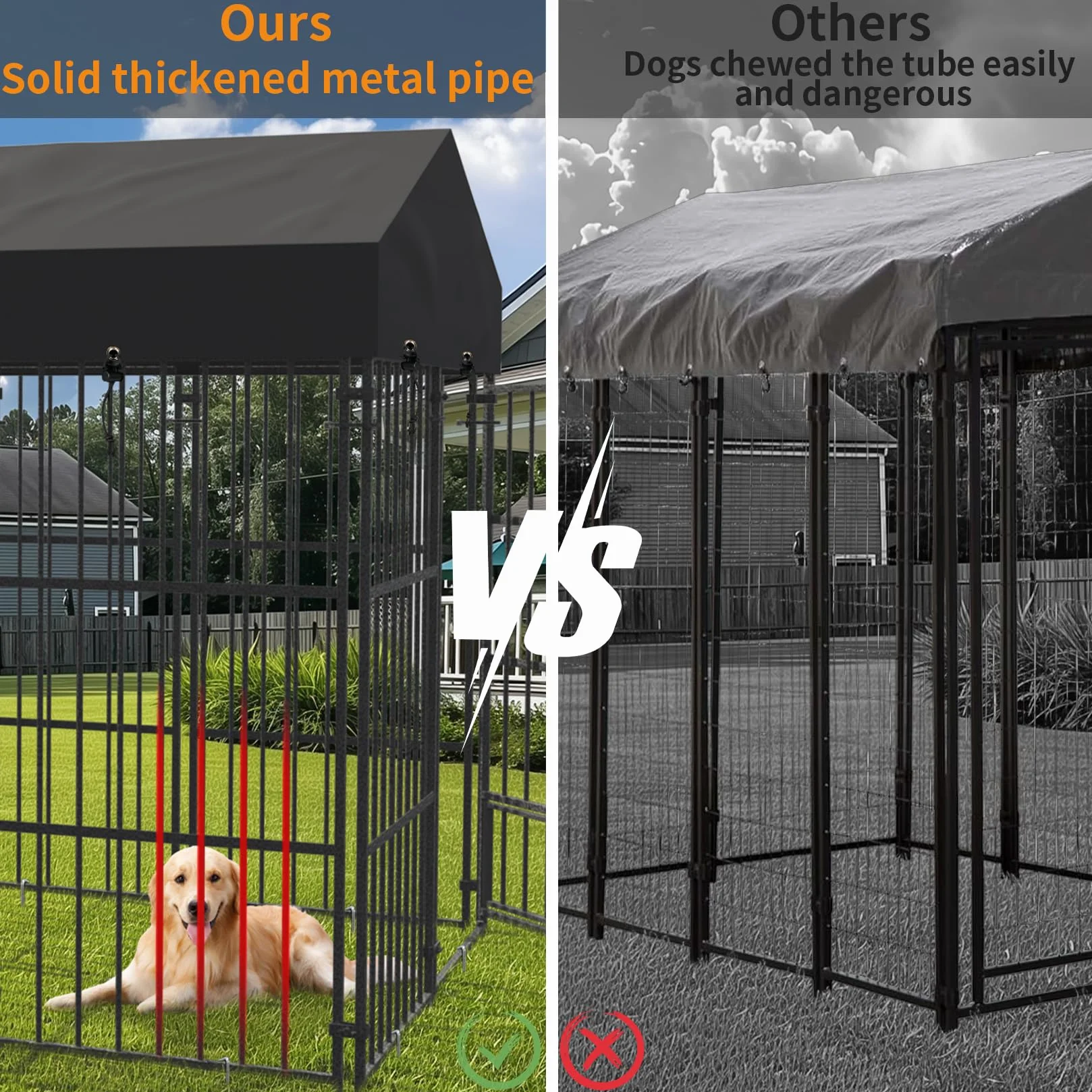 Grande Kennel Gabbia Canile per cani esterno con Copertura Impermeabile Protezione UV Pali in Metallo