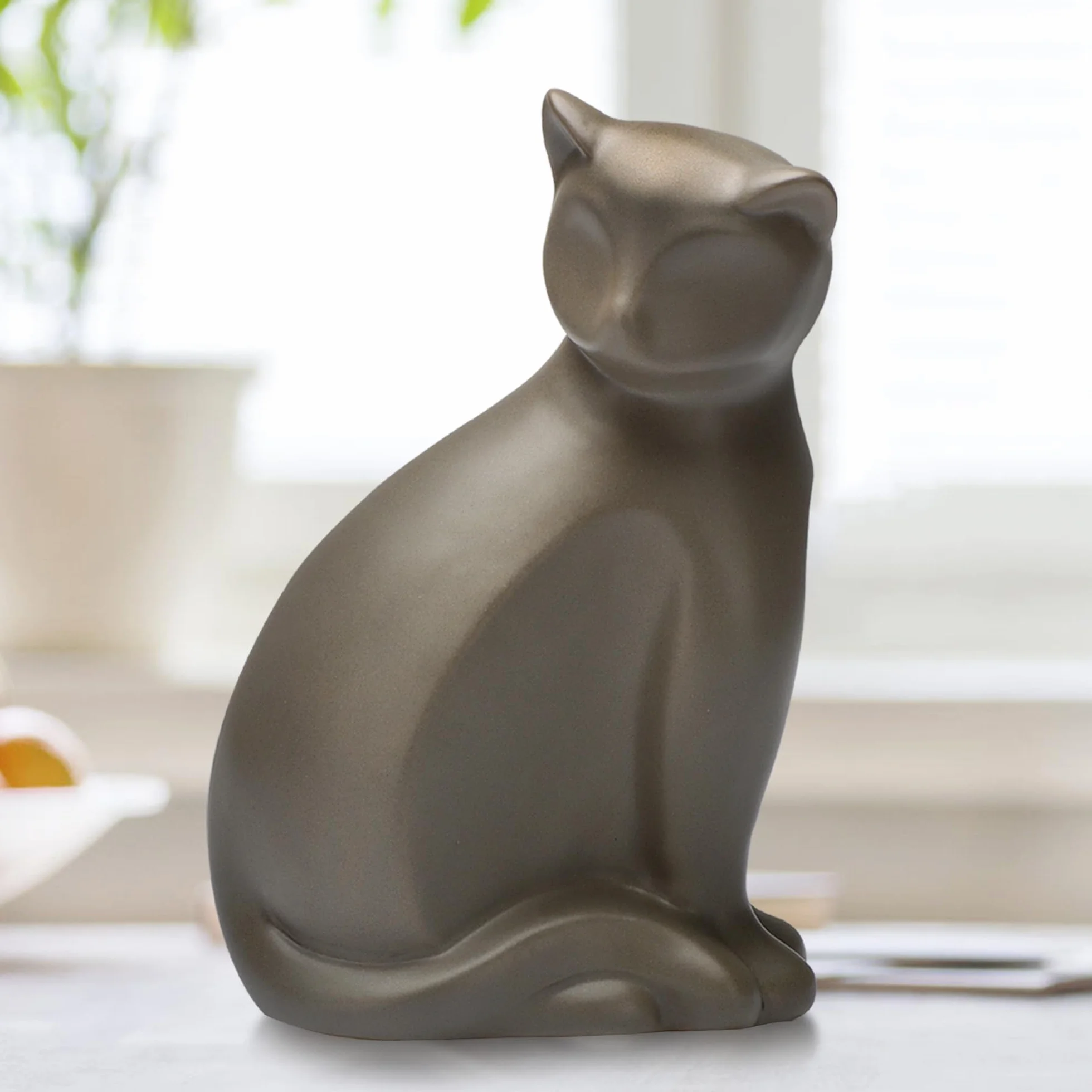 Urna in ceramica per gatto, scatola di cremazione decorativa per animali domestici marrone 4 kg