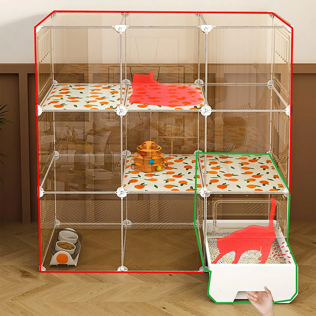 Gabbia per Gatti da Interno con Scala, tiragraffi e Cuccia - Habitat Ideale per Piccoli Animali Come Gattini, Cuccioli, porcellini d'India, Conigli, cincillà e furetti - Ampia Area per l'ese