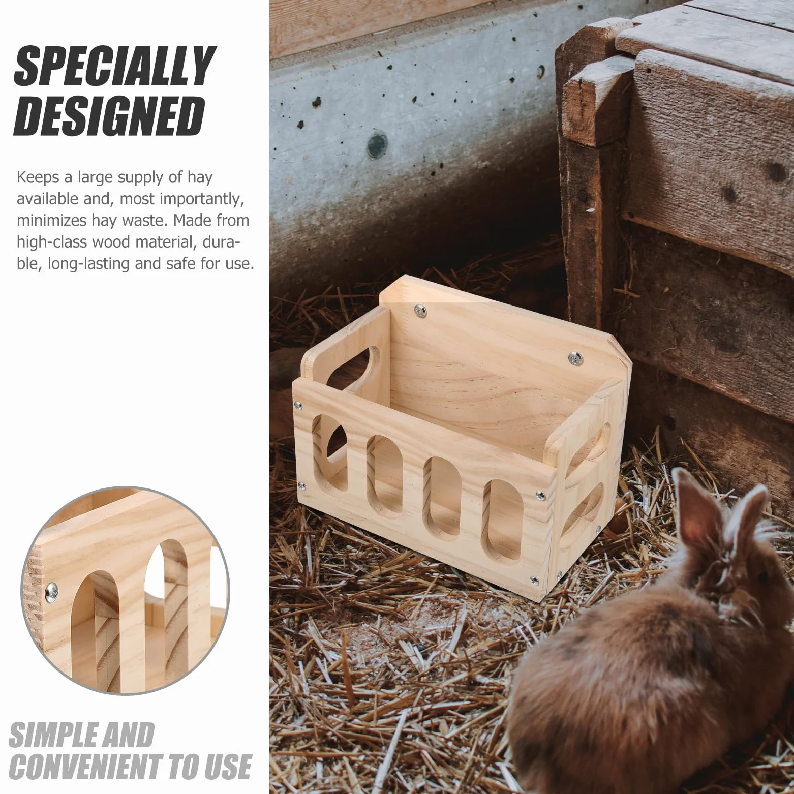 Mangiatoia per Coniglietti in Legno, Design Fisso per Gabbia | Contenitore di Fieno in Legno, Organizer Struttura Cava, per Porcellini D’india e Conigli