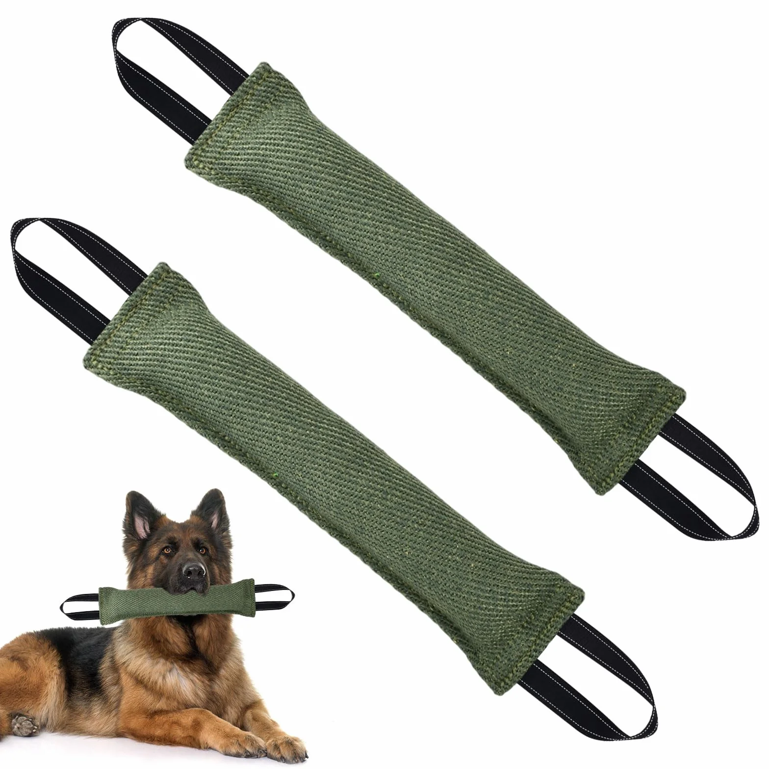 Manicotto per Cani 30 cm Giocattolo per Cani Salsiccia con 2 Maniglia per Addestramento Gioco Cuscino da Morso Interattivo (Verde)