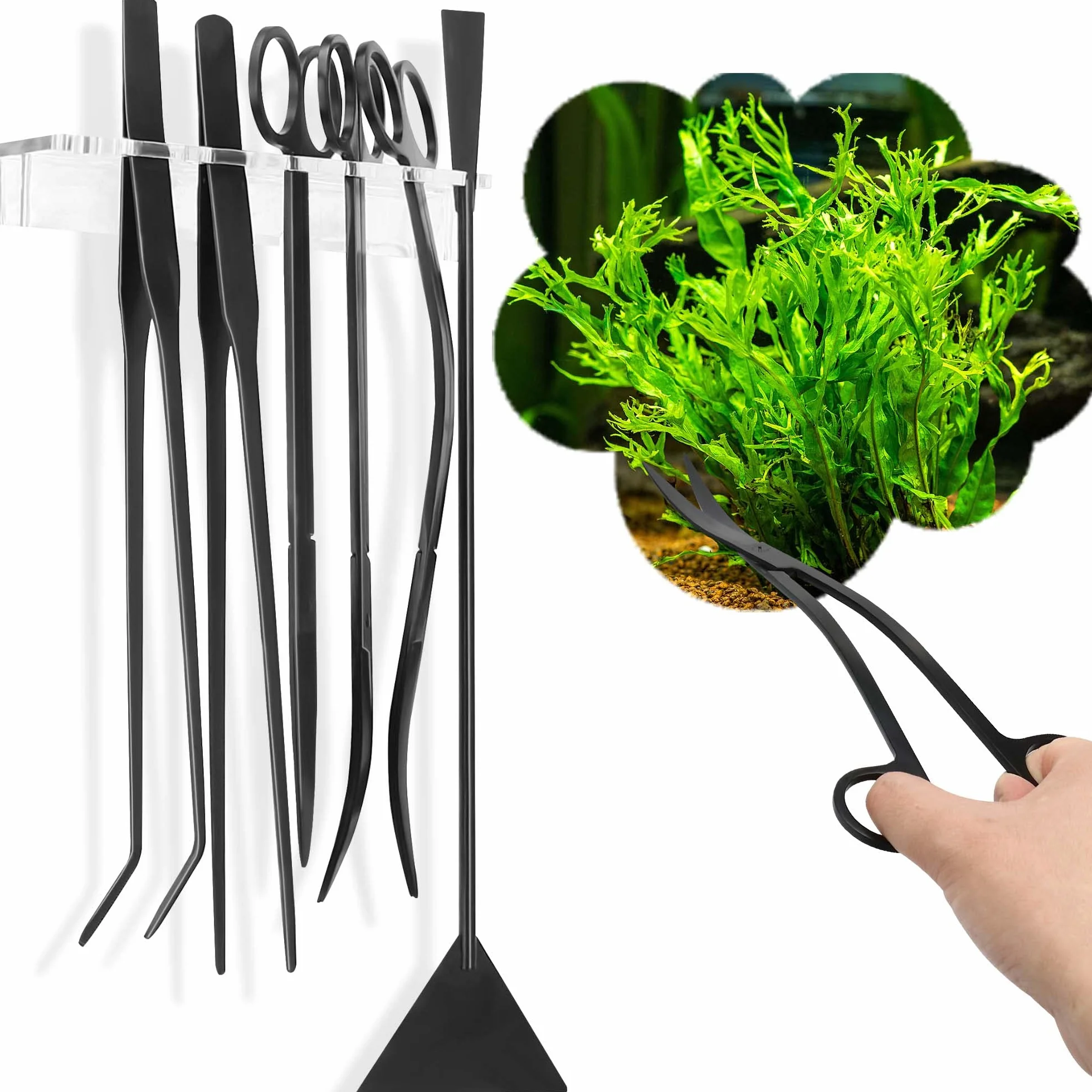 Kit di attrezzi 8 in 1 per aquascaping con ripiano in acrilico, in acciaio nero, perfetto per creare uno splendido paesaggio subacqueo per acquario