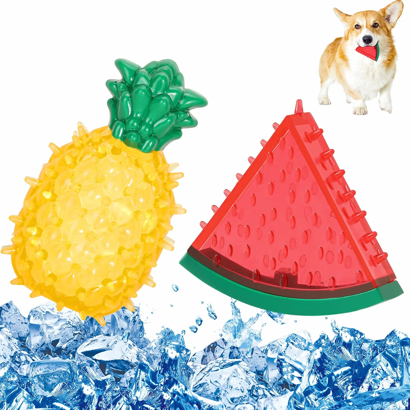 Pawaboo Giochi per Masticare, Giocattolo Interattivo, Giocattolo per Animali, Giocattoli con Squeak per Cani, a Forma di Anguria e Ananas, Resistenti Giochi per Cani