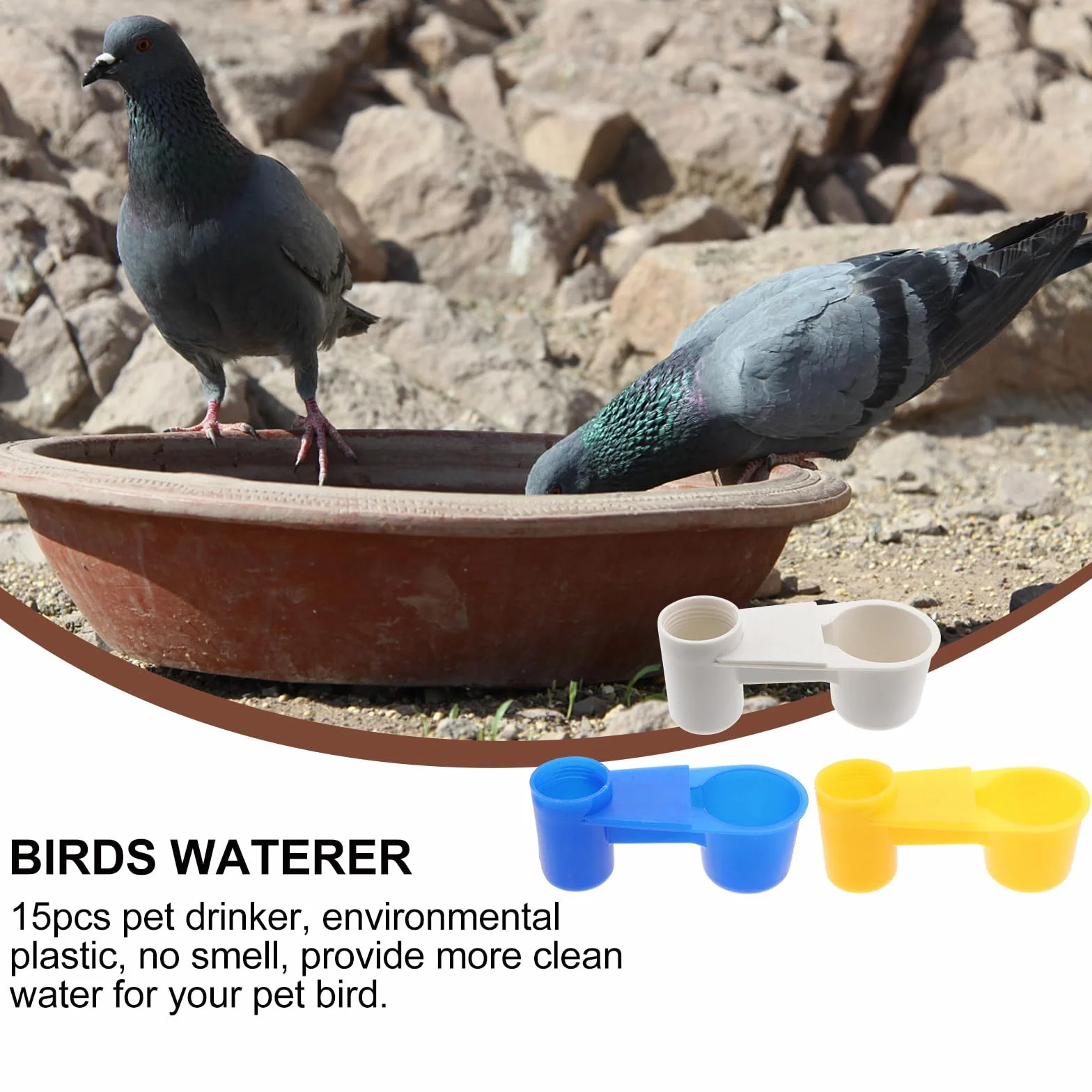Distributore d Acqua per Uccelli 15 Pezzi Beverino per Colombi Doppia Bocca in Plastica Stabile per Alimentazione Pulita degli Uccelli