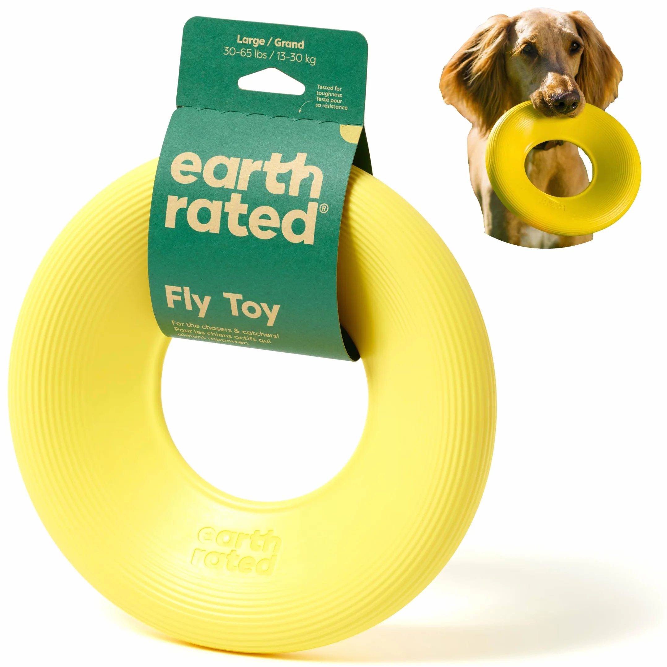 Earth Rated Disco volante per cani, giocattolo interattivo per cani adulti e cuccioli, galleggia in acqua, grande, giallo