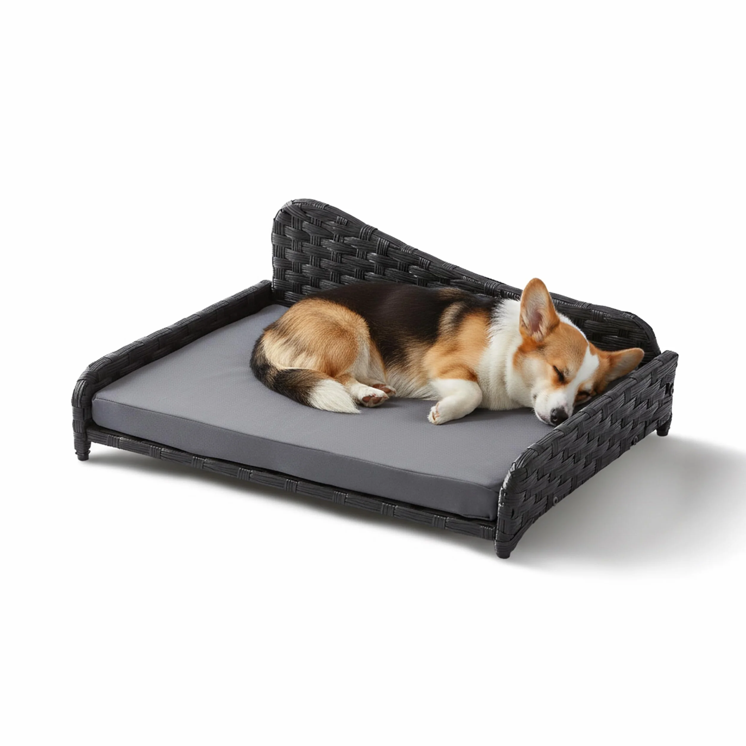 Relaxdays Divano-Cuccia in Rattan rialzato con Cuscino, L, 25x63x46 cm, Interno ed Esterno, Grigio