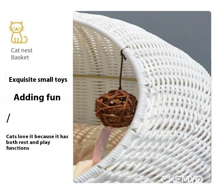 Cuccia per Gatti in Vimini, Cuccia per Gattini in Vimini, Cuccia in Rattan per Uso Interno ed Esterno, Cuccia Accogliente con Cuscino Morbido Lavabile 50x40x35 cm Beige