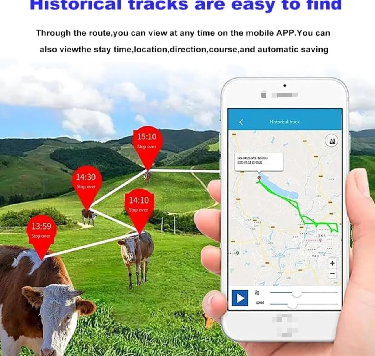 Localizzatore GPS impermeabile per bestiame con allarme antifurto, con piattaforma di gestione e allarme a vibrazione
