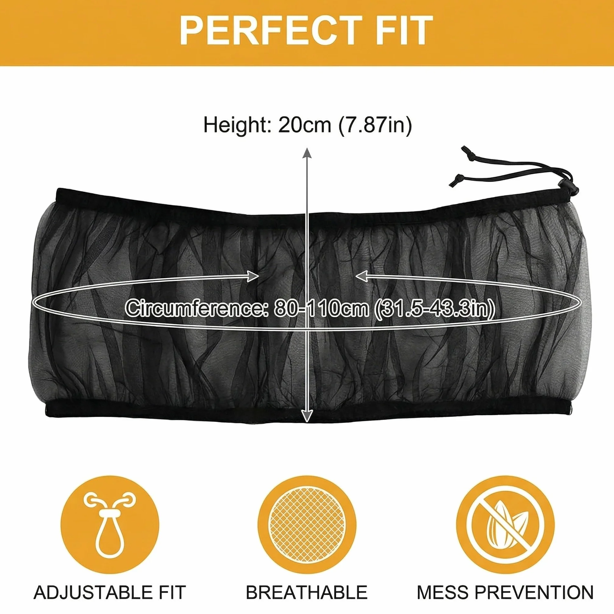 Copertura Gabbia Pappagalli 1 Pezzo Nero Altezza 20 Cm Circonferenza 80-110 Cm Rete Nylon Traspirante