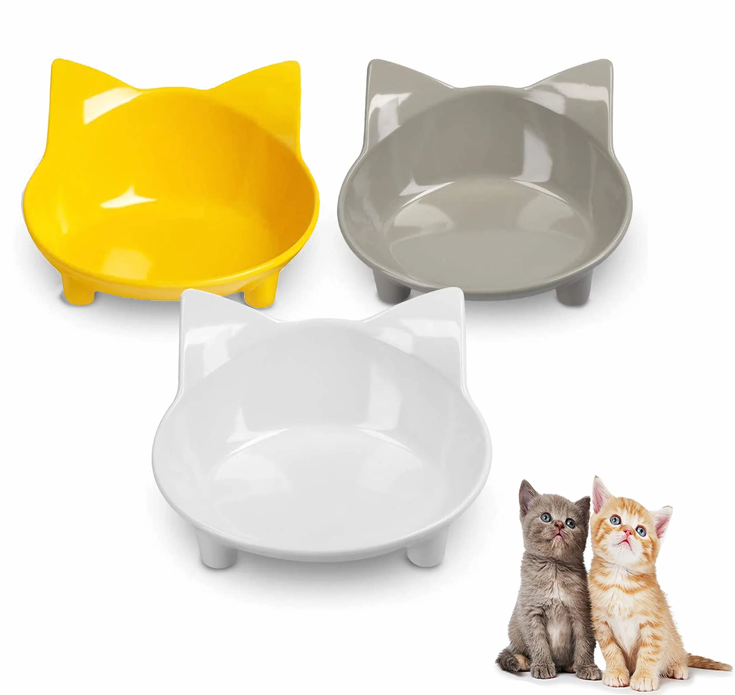 Ciotole per Gatti Antiscivolo Set 3 - Grigio, Bianco e Giallo