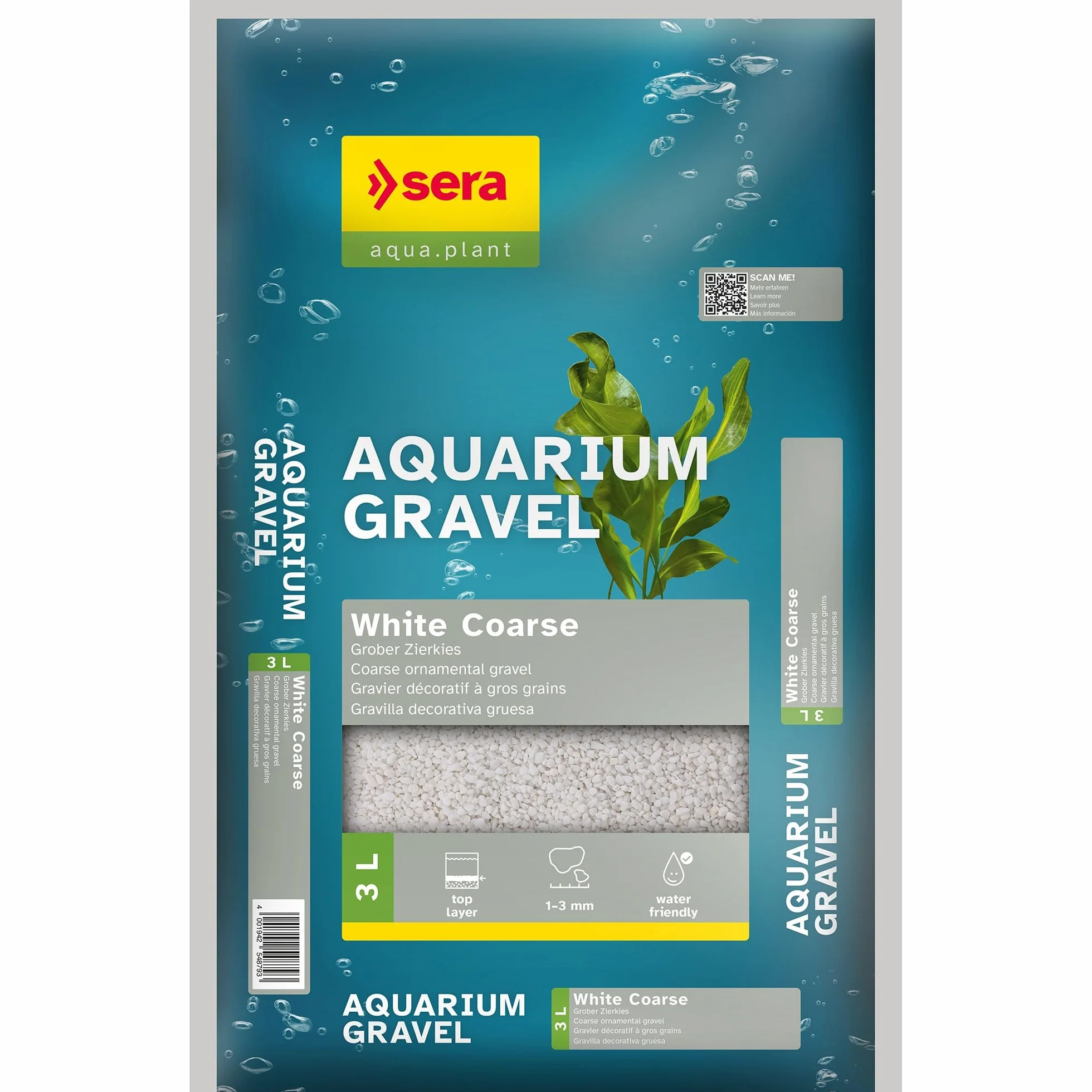 Sera Aquarium Gravel White Coarse 3 L | Substrato per Tutti Gli acquari d’Acqua Dolce | Sicuro per Pesci, Loricaridi e gamberetti | Aspetto Naturale