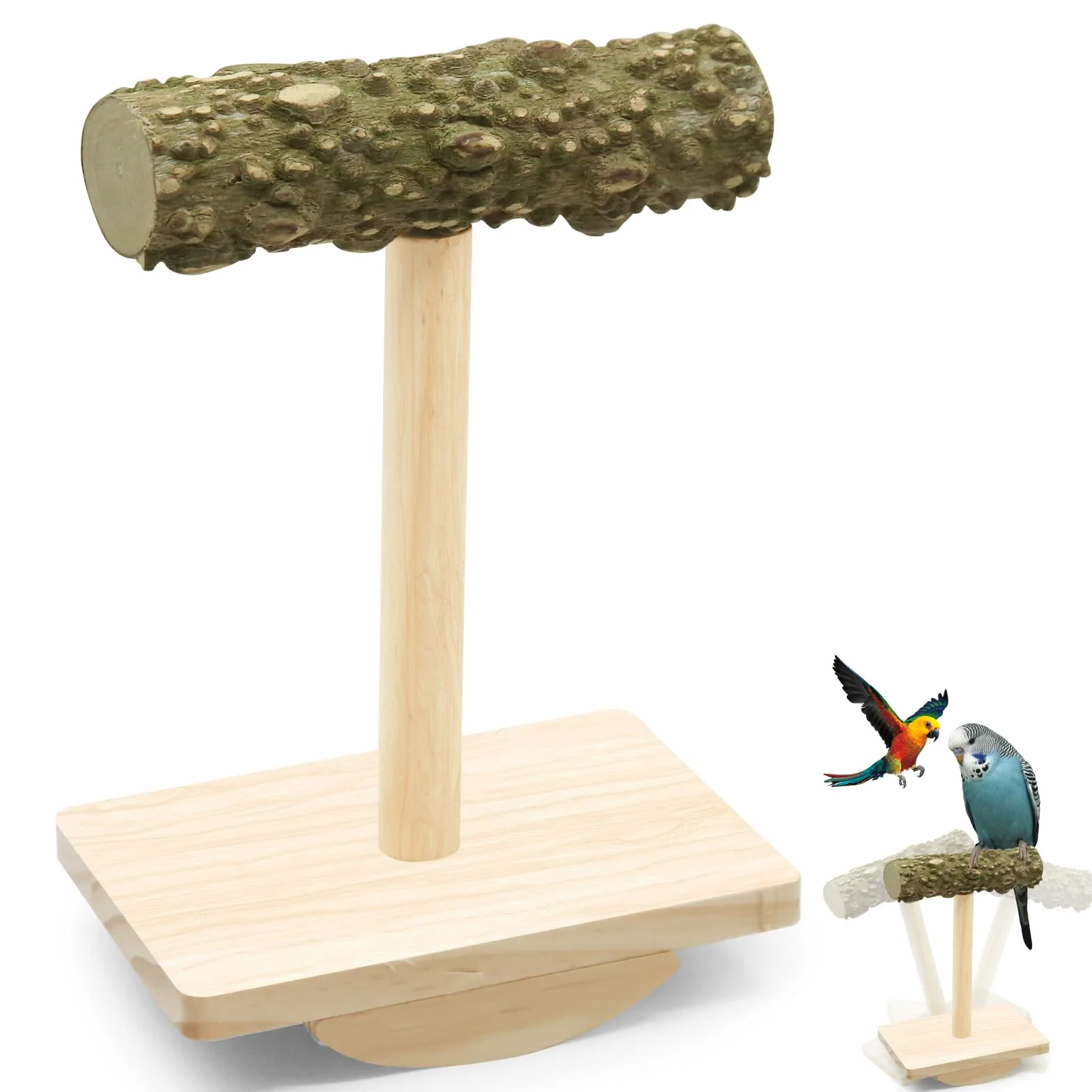 Supporto per trespolo per uccelli, altalena per uccelli, in legno naturale, per addestramento, arricchimento e intelligenza, a dondolo, giocattoli in legno, base ad arco, per parrocchetti piattaforma