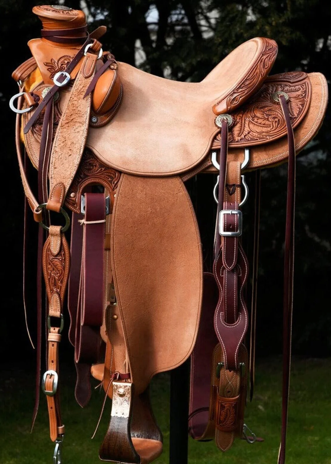 Wonderwish Wade Tree A Fork Premium Western Leather Roping Ranch Work Equestrian Trail Adult Horse Saddle Tack Headstall Pettorale e redini