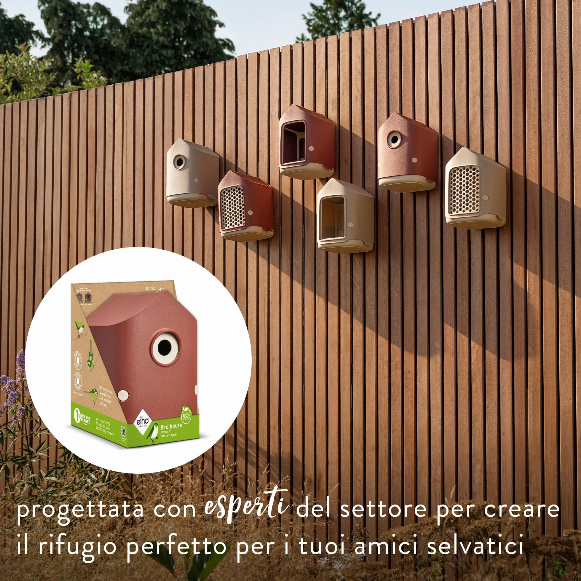 Elho Cosy Bird House 18cm - Casetta Uccellini da Esterno - Per Oltre 11 Specie - 100% Plastica Riciclata - L17.6 x B18 x H23 cm - Rosso/Rosso Toscano