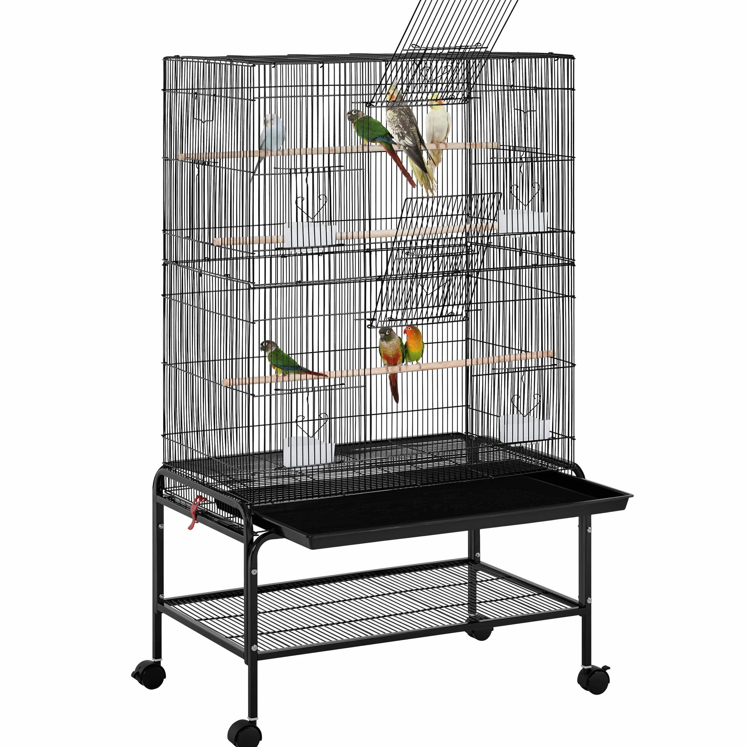 Yaheetech Gabbia per Uccelli Pappagalli Inseparabili Calopsite Grande con Piedistallo Staccabile in Metallo da Interno Esterno Nero 79 x 49 x 134,5 cm