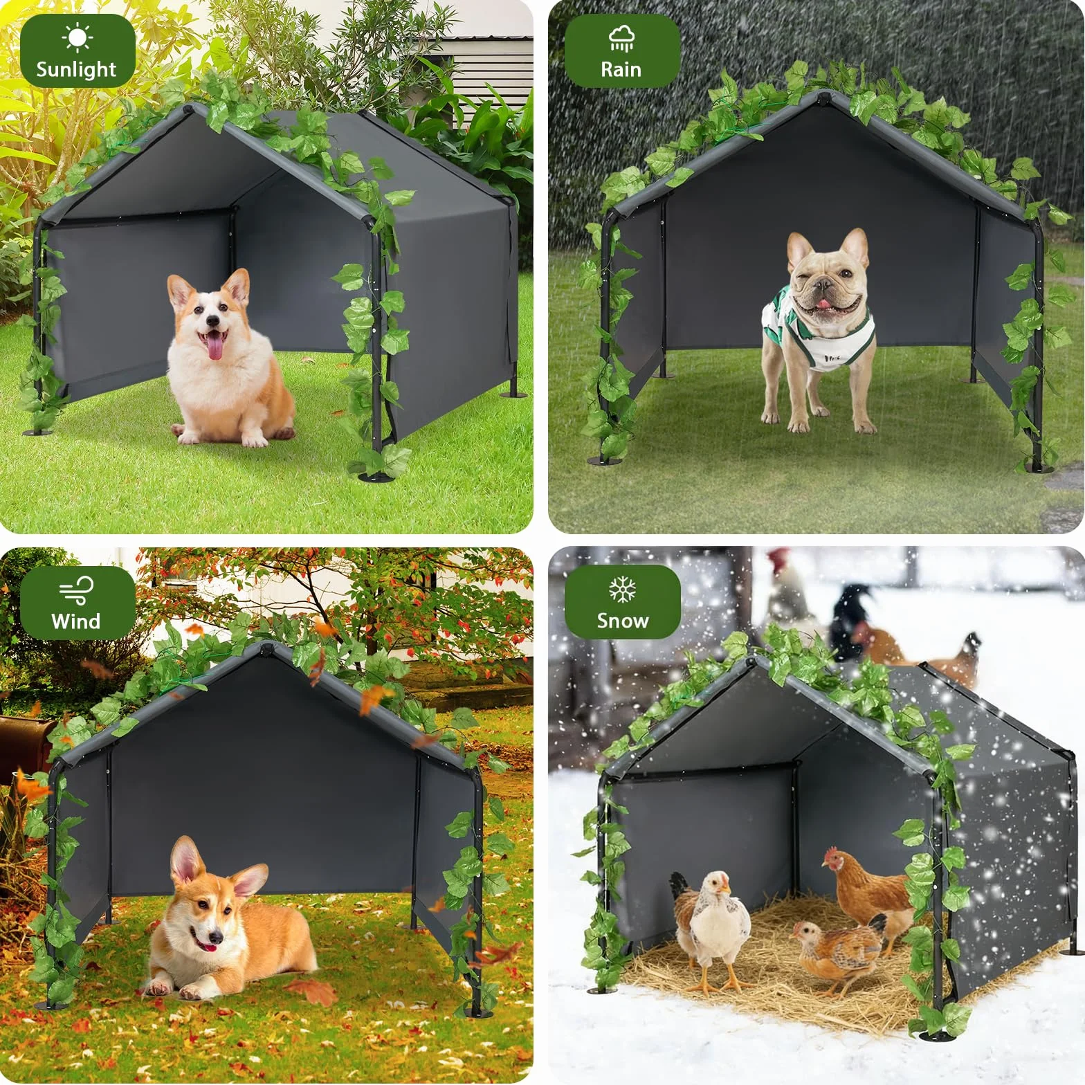 Grande riparo per cani – Tenda da esterno per animali domestici con porte aggiornate, tettoia esterna per sole e pioggia, per cani, gatti, piccoli animali e bestiame con copertura antipioggia