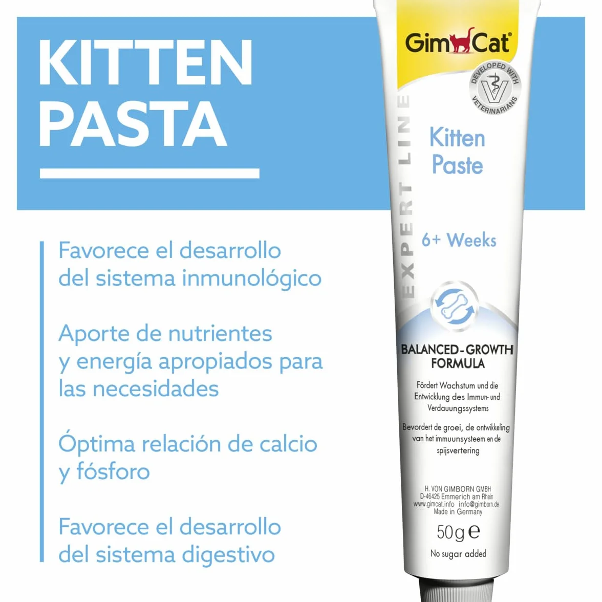 GimCat EXPERT LINE Kitten Pasta, Snack per gatti funzionale che migliora lo sviluppo dei gattini, 1 tubetto, 1 x 50 g