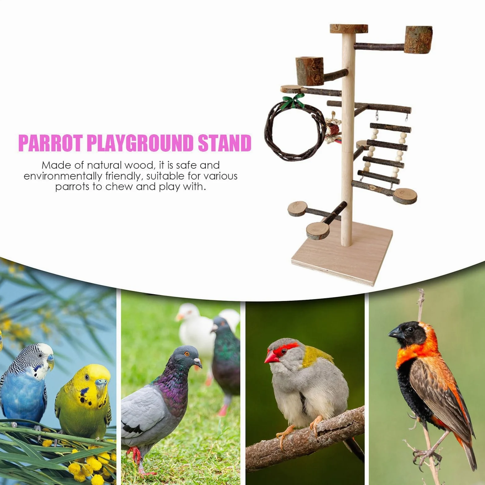 Posatoio Per Uccelli Domestici in Legno per Gabbia Giocattoli e Palestra | Trespolo Per Pappagalli Con Trespidi Per Cocorite Calopsitte Agapornis Diamanti Canarini
