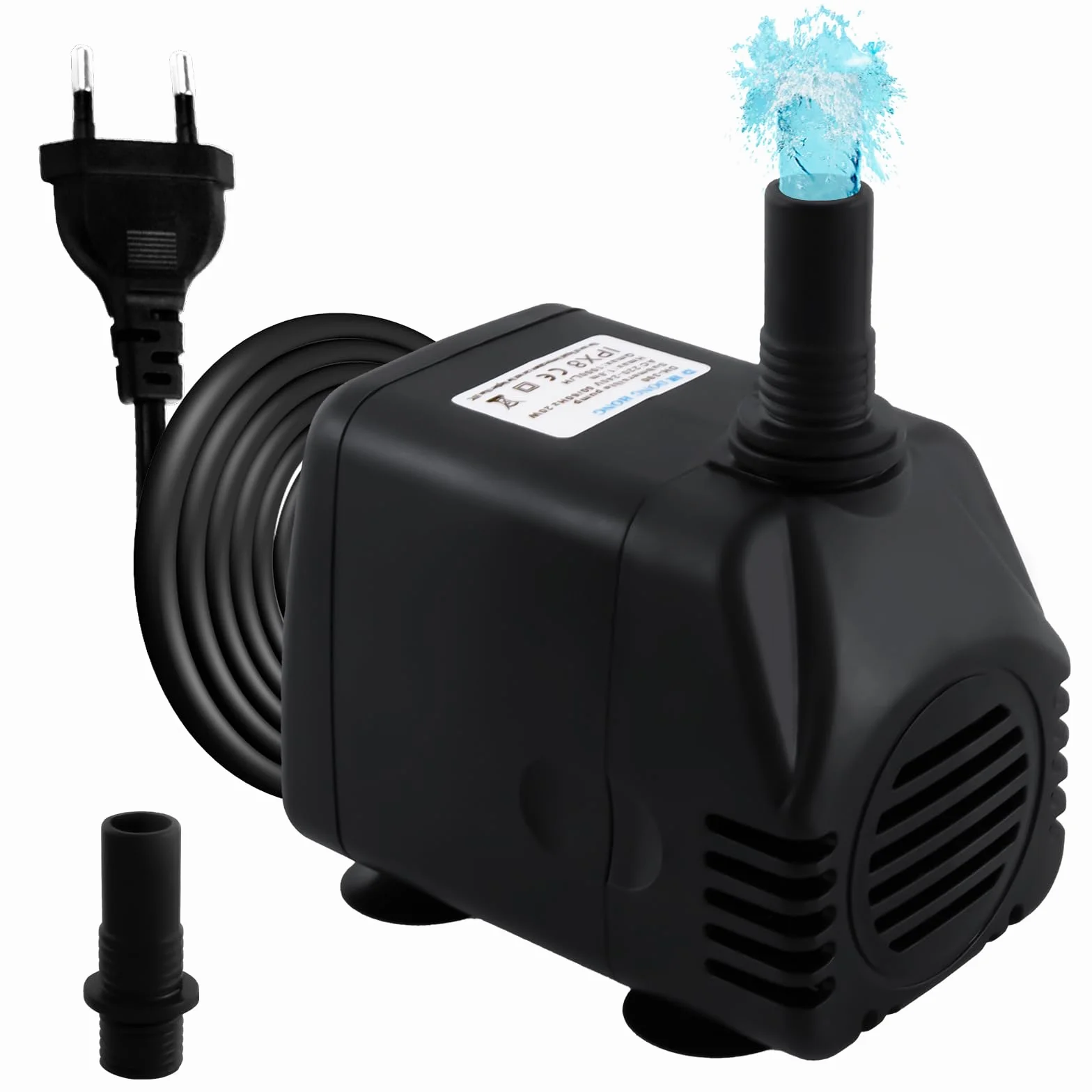 Pompa sommergibile per stagno, pompa per laghetto, 1000 l/h, pompa per acquario, giardino, con 4 potenti ventose (20 W)