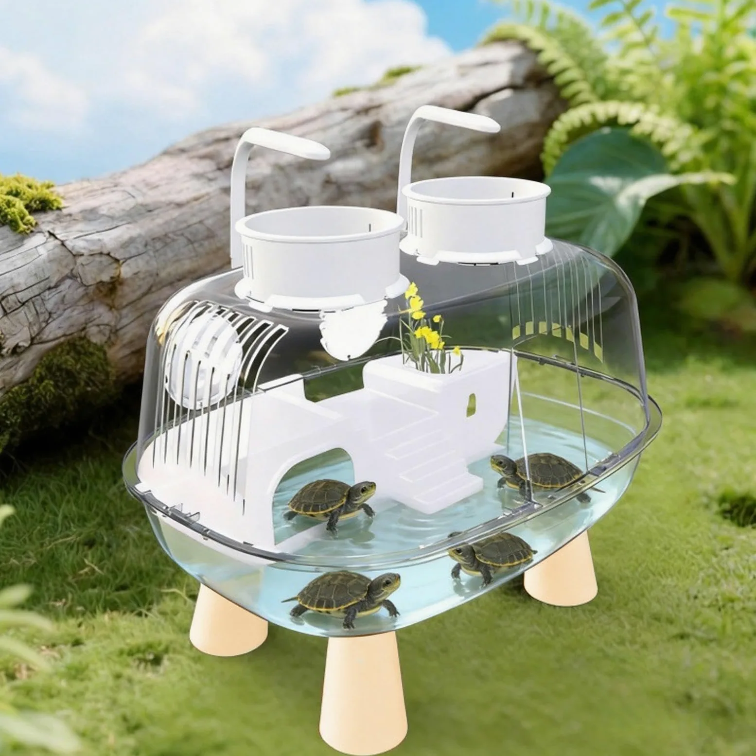 Vasca Tartarughe Acquatiche Con Luce E Zona Basking Trasparente | Vasca paesaggio per testuggini acquatiche Per Gechi Leopardo Paguri Interno Esterno Casa Soggiorno Ufficio Balcone