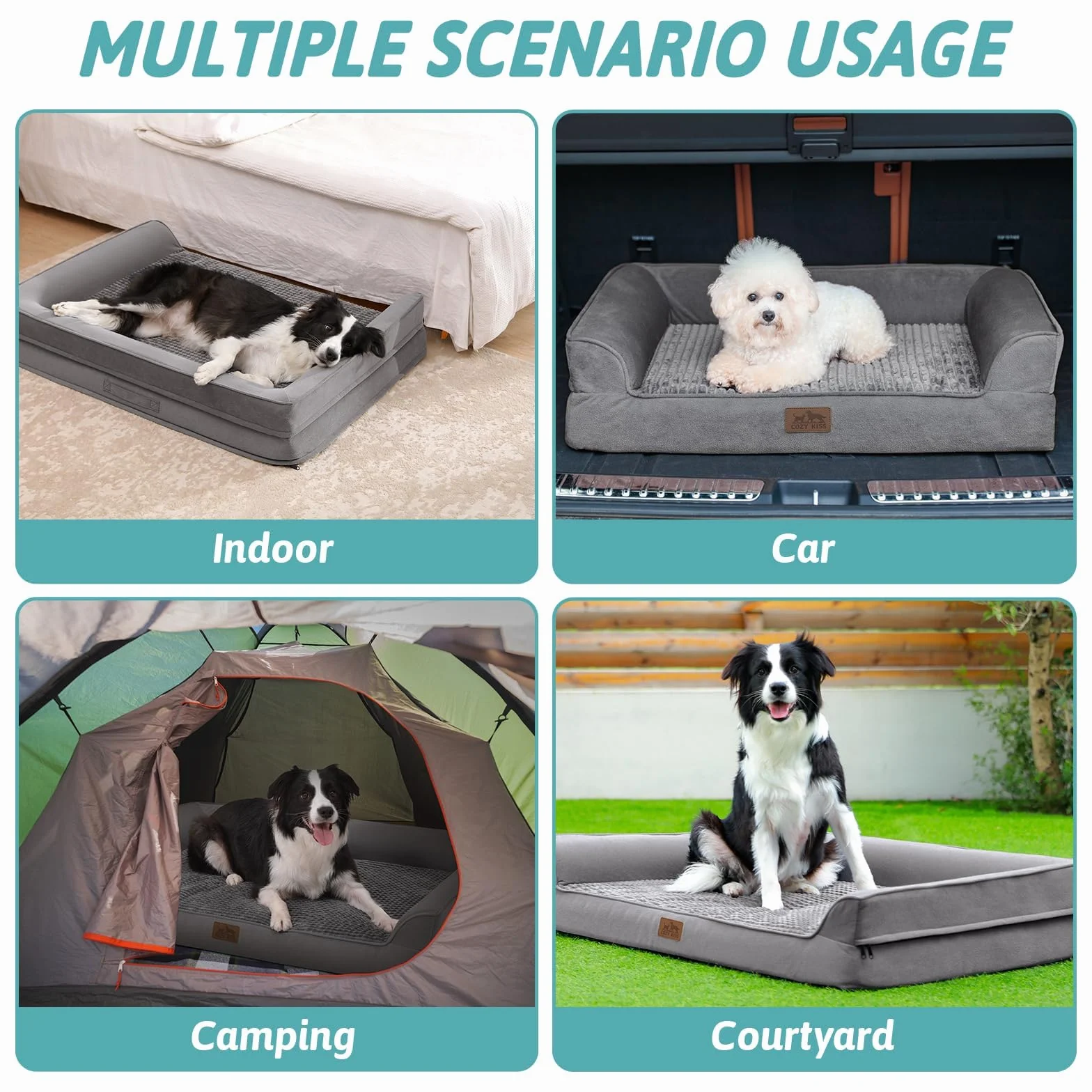 COZY KISS Divano impermeabile per cani, fodera impermeabile e fondo antiscivolo, letto per animali domestici in schiuma a forma di cassetta delle uova (grigio, L)