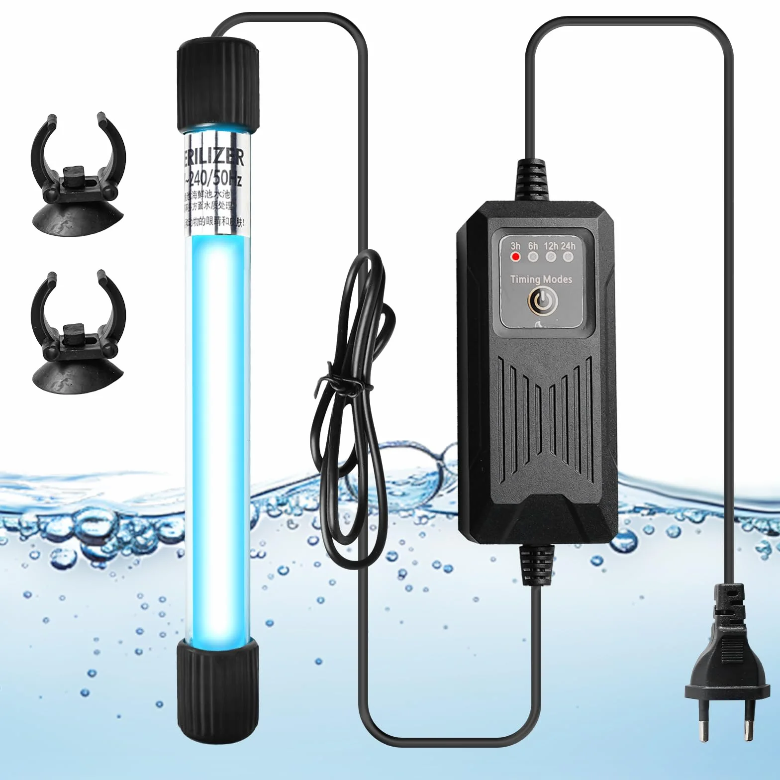 Luce sterilizzatrice UV per acquari, chiarificatore d'acqua da 13 W, con timer, lampada subacquea UV, impermeabile, luce UV sterilizzatore, luce UV immersibile, per acquari, laghetti da