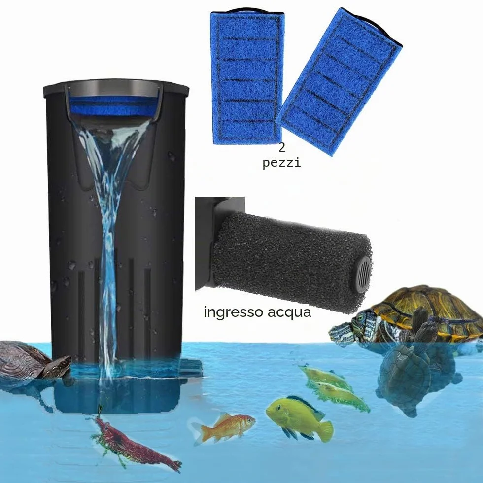 Filtro per tartarughe per acquario, filtro a basso livello, a cascata, filtro sommergibile per acquari (600 l/h) (nero)