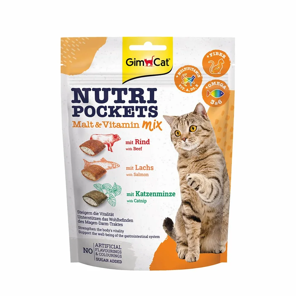 GimCat Nutri Pockets Mix Malto & Vitamina Snack croccante per gatti con ripieno cremoso 150 g