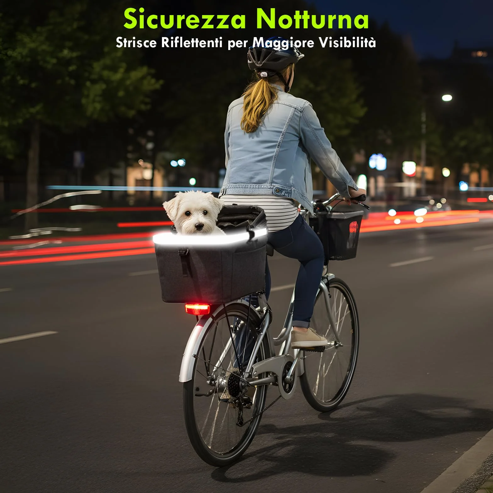 Cestino Posteriore Bicicletta Piegevole per Cani fino a 10KG, Telaio in Metallo, Piastra in PE, Montaggio Rapido per Ø 9-12mm, Finestra a Rete, Cuscinetto Morbido, Bande Riflettenti