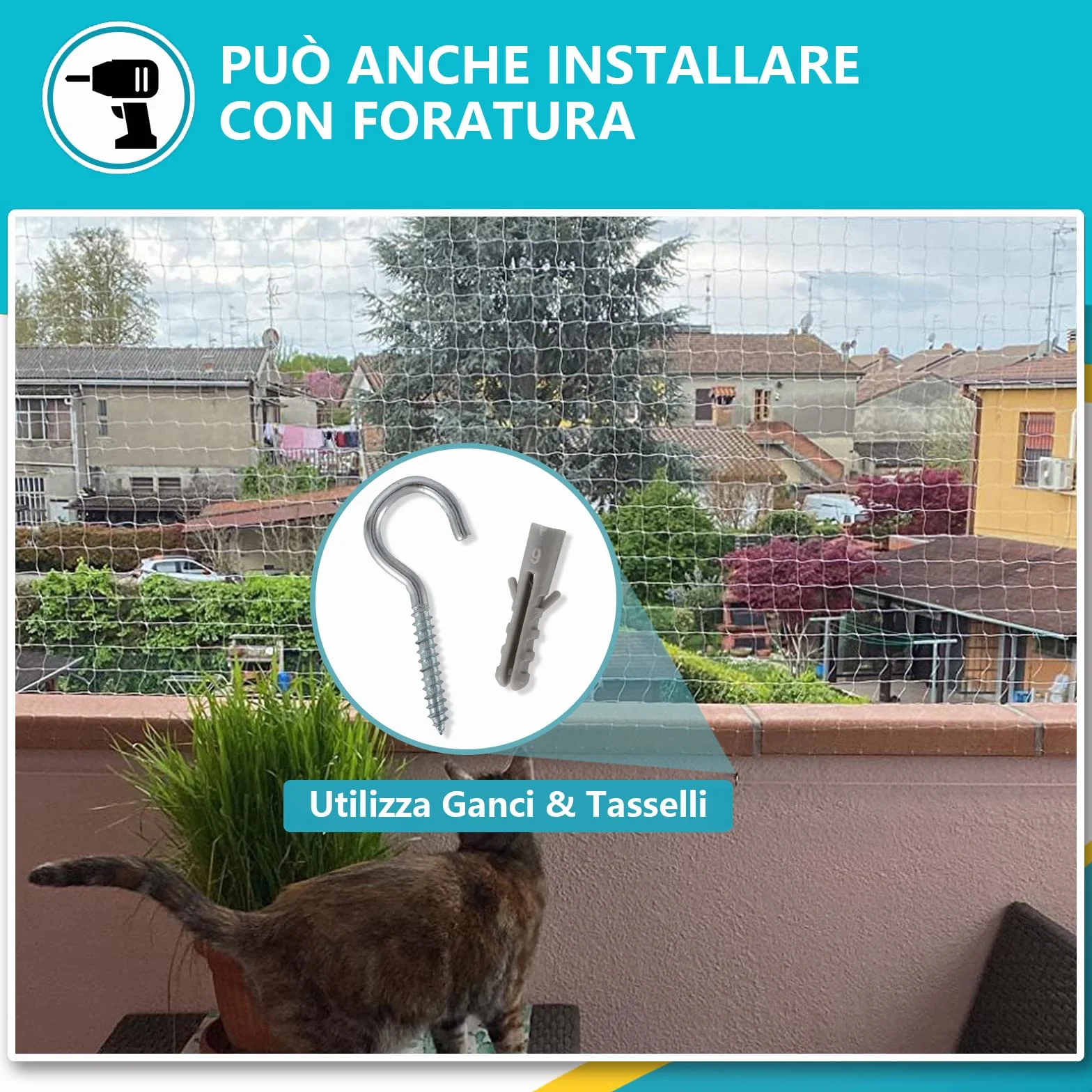 Rete Protezione per Gatti Balcone, Rete per Gatto Senza Trapano Rete Trasparente Protettiva per Terrazzo Gatti per Balconi, Finestre (8x3m)