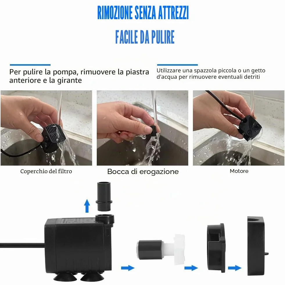 flintronic Pompa Fontanella per Gatti, 3W Pompa Dell'Acqua Per Animali Domestici, Pompe Per Acquario USB, Motorino Pompetta Acqua Presepe, 3.5-9V 1-3W (0.4-1.5m) 200L/H, Super Silenziosa