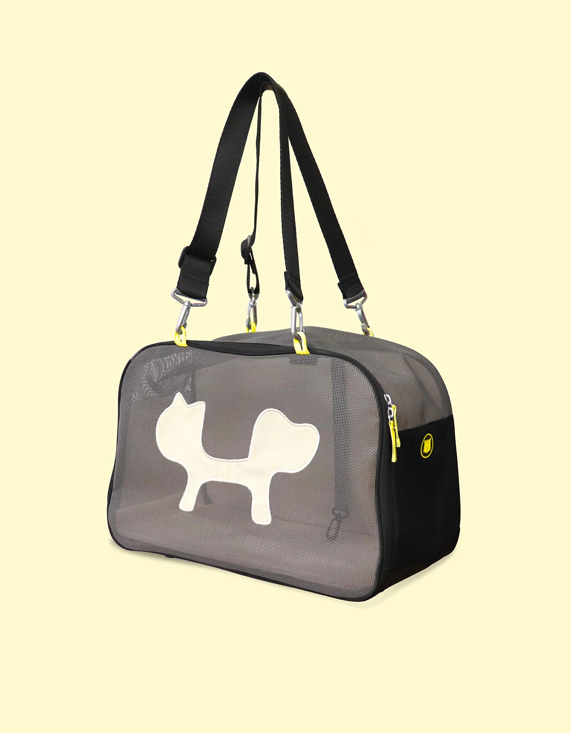 UNITED PETS Mesh Bag Trasportino Morbido per Cani e Gatti, Borsa/Zaino da Trasporto, Nero/Giallo
