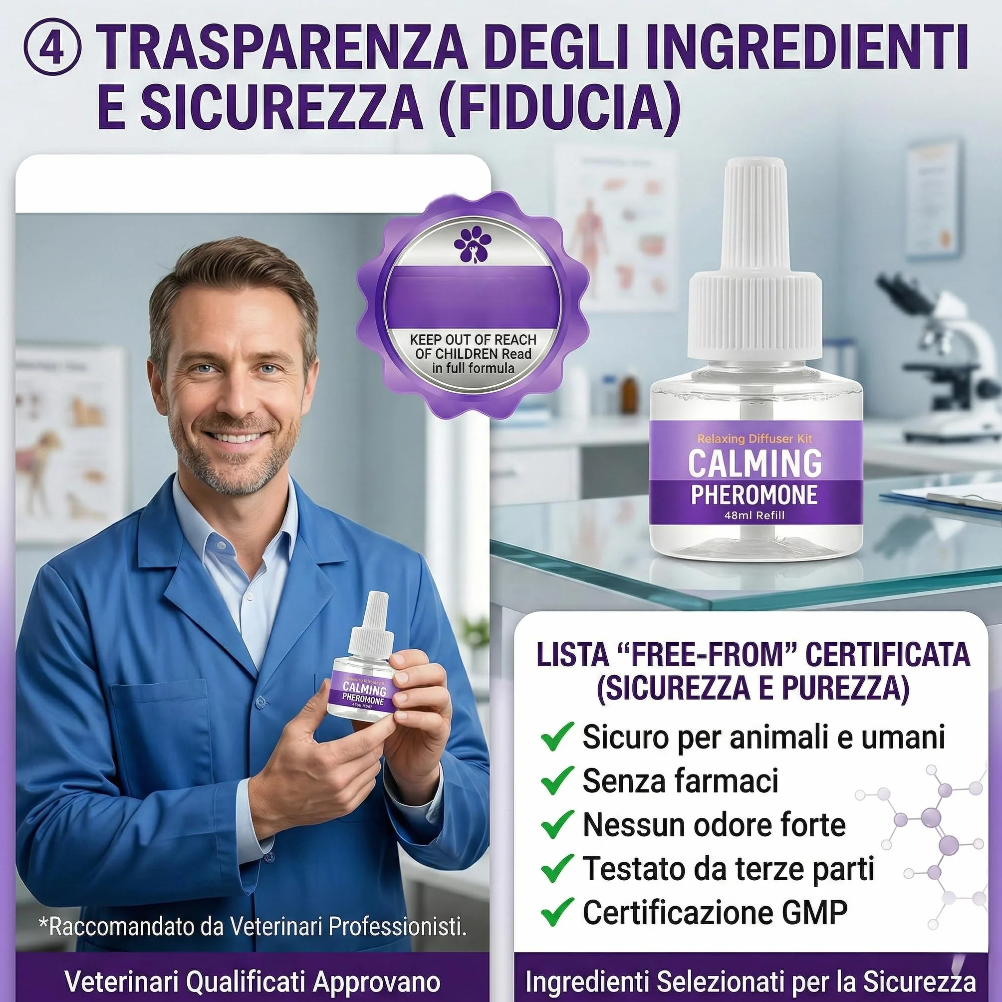 Ricarica Diffusore di Feromoni Calmanti per Animali Domestici – 3 Flaconi da 48 ml – Favorisce Calma e Benessere in Cani e Gatti – Uso Domestico
