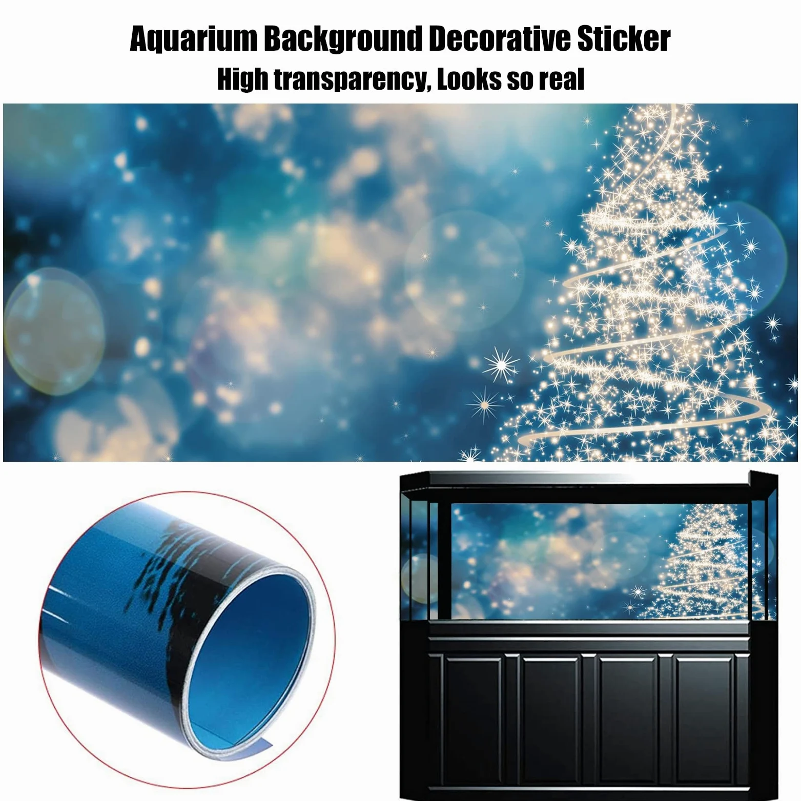 BAHULA Adesivo di sfondo per acquario di Natale, sfondo per acquario, sfondo per acquari, in PVC, adesivo per albero di Natale, sfondo per poster e decorazioni in carta, 122 x 76 cm