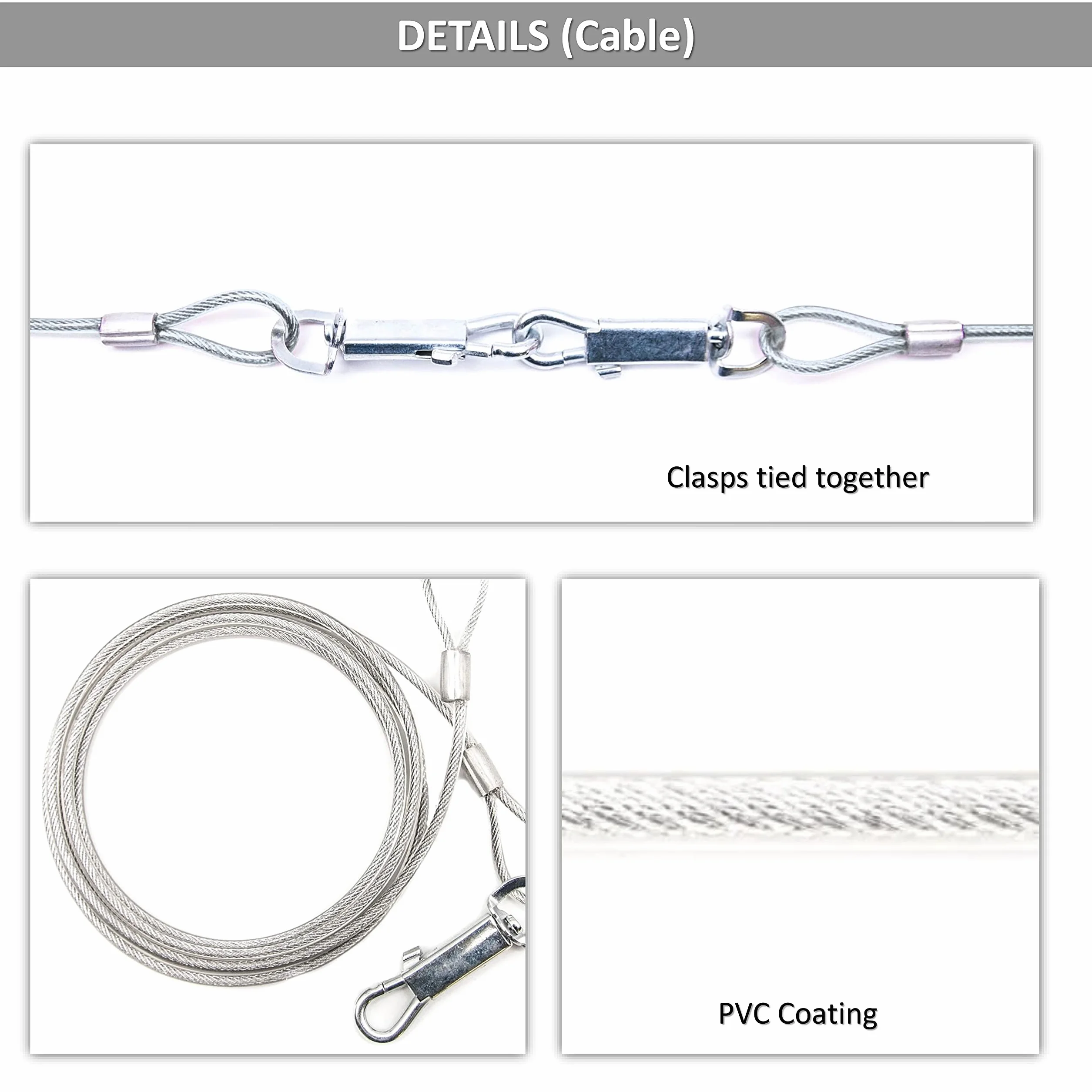2 x 1.8 m Catene per cani da esterni, cavo in acciaio a spirale resistente con picchetto da terra (40 cm) per cani da esterni, guinzaglio per cani (solo cavo, 2 x 1.8 m (argento))