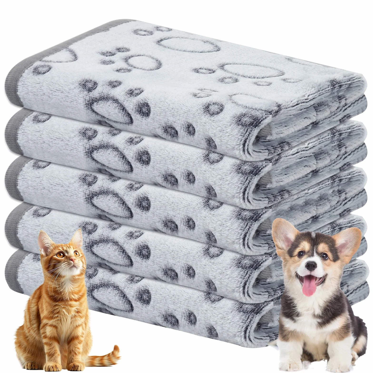 Coperta Per Cani Lavabile Flanella Morbida Calda 60×40cm Grigio Impronte Zampe