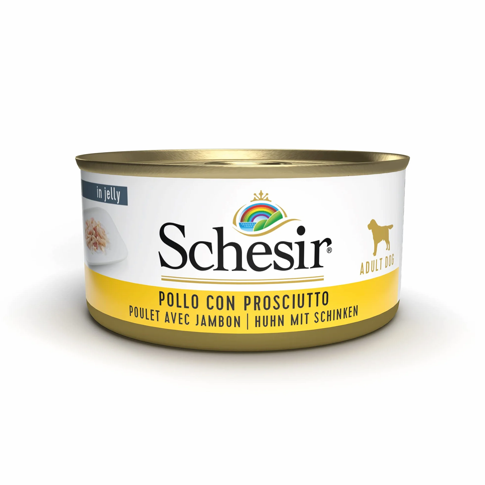 Schesir Cibo Umido per Cani Adulti Pollo e Prosciutto in Gelatina 2,7kg (18x150g)
