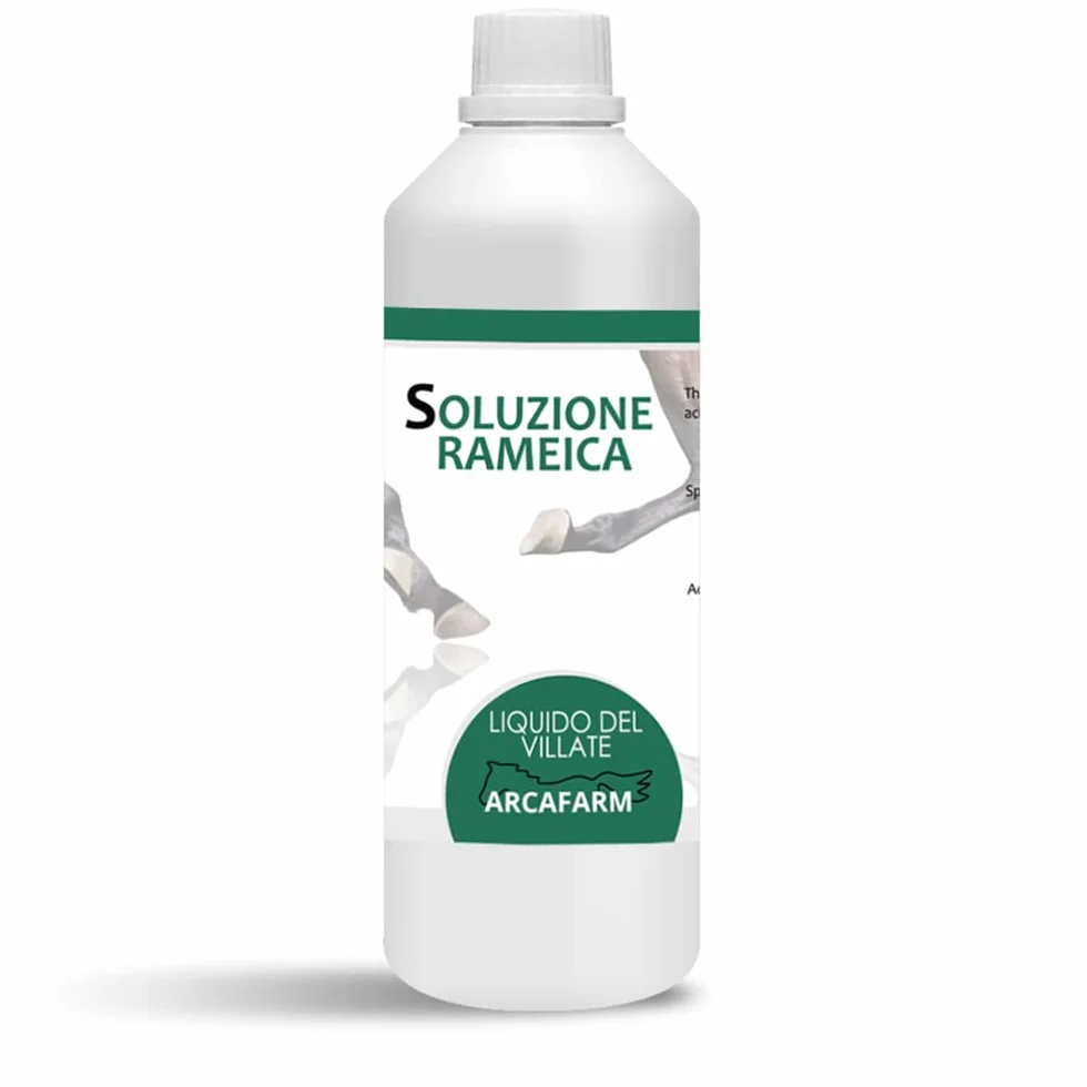 Liquido del Villate – Soluzione Rameica da 500 ml, detergente protettivo igienizzante per zoccoli cavalli, previene e cura lo zoccolo imputridito, riduce gli odori del fettone Made in Italy
