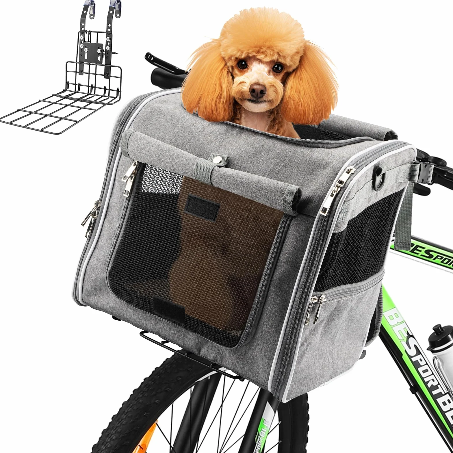 Haiou Cestino Anteriore per Cani da Bici 4 in 1 (Max 7kg) - Trasportino Pieghevole Impermeabile con Rinforzo a L, Ideale per Cani e Gatti Piccoli - Cestini Urbani per Cani