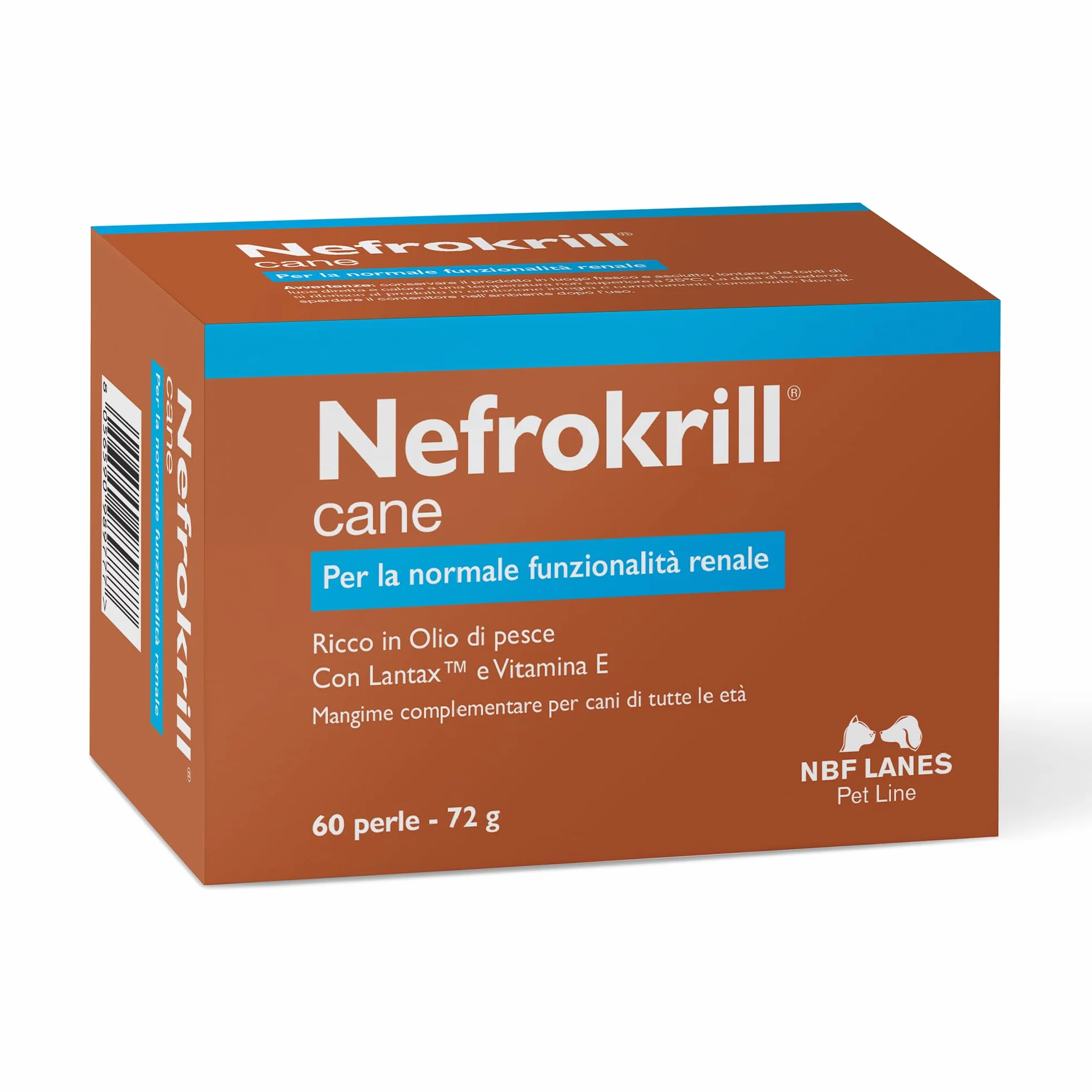 NBF Lanes | Nefrokrill Cane, 60 Perle Softgel, per la Normale Funzione Renale nei Cani di Tutte le Età