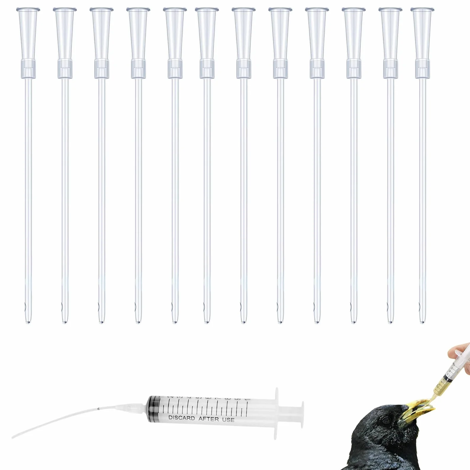 12 pezzi tubo per l'alimentazione degli uccelli giovani, siringa da 10 ml con tubo, cannula a bottone, siringa per cibo per bambini, uccelli, pappagalli, latte, acqua, medicinali, attrezzi per animali