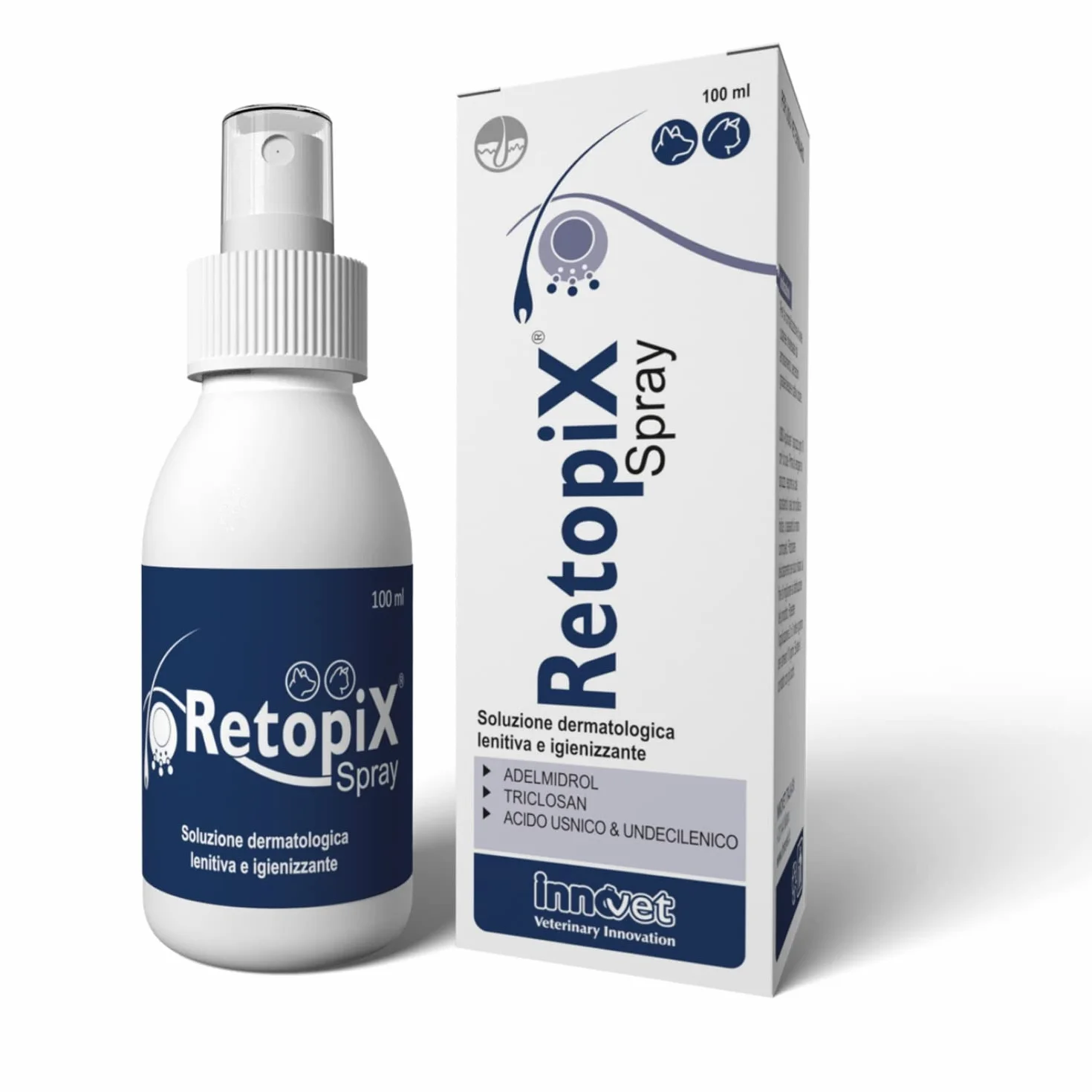 Retopix Spray Soluzione dermatologica lenitiva e igienizzante per Cani e Gatti, in caso di Secrezioni Oleose ed Arrossamenti - Confezione 100 ml spray no gas
