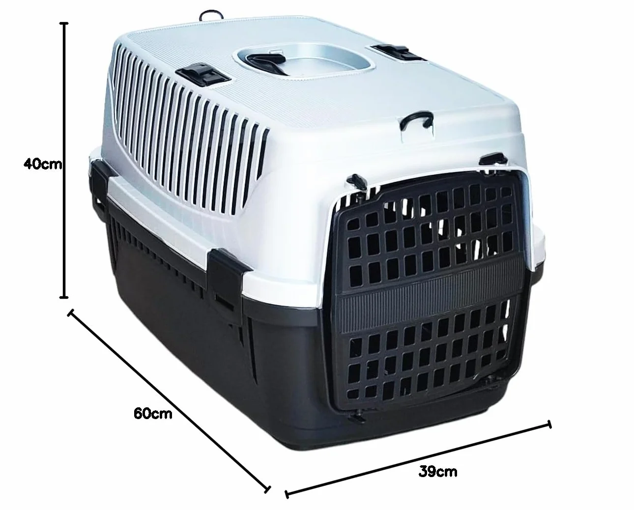 Trasportino Animale Domestico Max 8Kg. Cane Gatto con Porta in Plastica Adatto per Cinture Sicurezza Auto Ganci per Tracolla 55x36x35 cm