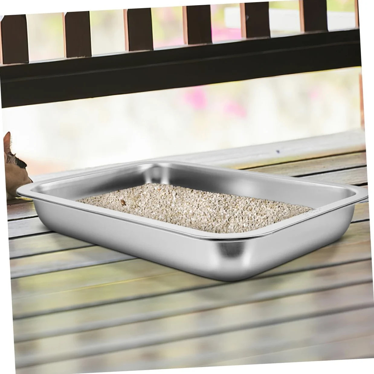 Luxshiny Lettiera per Gatti in Acciaio Inox 304 Aperta, Grande Capacità 2 Pezzi, Toilette per Gattini Resistente senza Perforazioni, per Uso Domestico e Viaggi