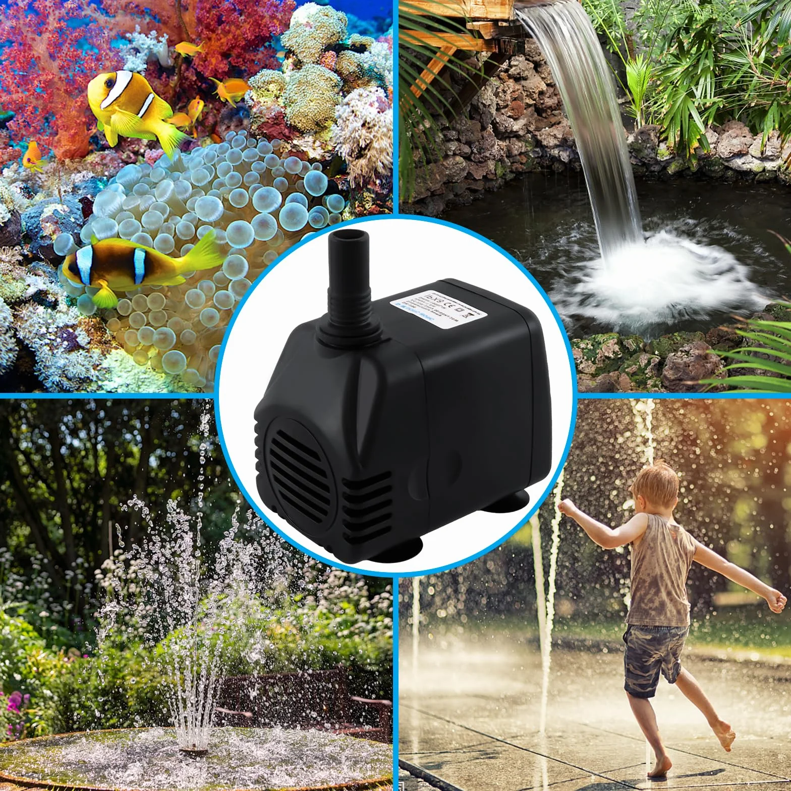 Pompa sommergibile per stagno, pompa per laghetto, 1000 l/h, pompa per acquario, giardino, con 4 potenti ventose (20 W)